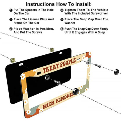 2Pcs Treat People with Kindness License Plate Frames Cover Holders Stainless Steel License Plate Cover with Screw Caps Cover and Screwdriver Set - 2-Hole for Girl Women Treat People with Kindness - color: TREAT PEOPLE WITH KINDNESS