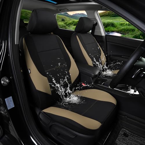 GIANT PANDA Neoprene Full Set Car Seat Covers, Leak-Proof & Waterproof Front&Rear/Back Car Seat Protector Fit 95% Cars Sedans SUV（Beige+Black） - color: Beige&Black, size: Full Set