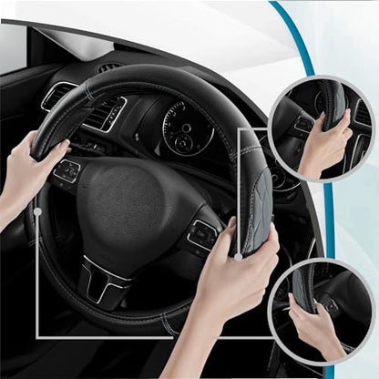 PIC AUTO Steering Wheel Cover, Gray Thick Rhombic Foam and Premium Leather, Universal 14.5-15.5 Inch Breathable Anti-Slip Steering Wheels Accessories for Men & Women - color: Gray