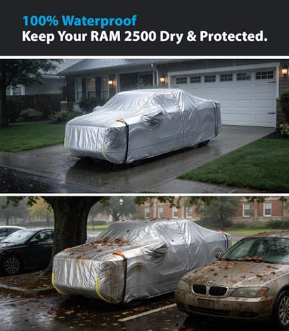 Wigoo Dodge Ram 2500 3500 Truck Car Cover Accessories, Custom Fit Waterproof All Weather Outdoor Pickup Cover, Windproof UV Rain Snow Dust Protection, Door Zipper, Reflective Strips, Breathable Design - size: for Dodge Ram 2500 3500