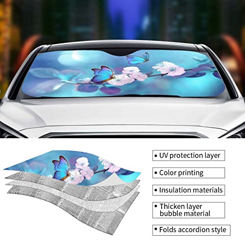 Blue Butterfly Flower Car Windshield Sunshade Front Window Sun Visor Protector Foldable Shield Cover for Truck SUV - color: Black8