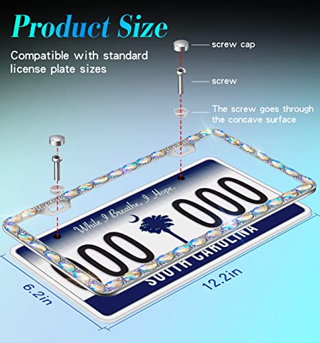 2 Pack Bling License Plate Frames for Women,Sparkly Diamond Rhinestone License Plate Frame,Elegant Gift Box with Handmade Crystal Premium Stainless Steel License Plate Holder (Colorful) - color: colorful-2pcs