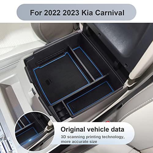 SKTU for 2022-2024 2025 2026 Kia Carnival Center Console Organizer 2022-2024 2025 2026 Carnival Accessories Insert ABS Materials Tray 2024 2025 2026 Carnival Console Tray with Coin and USB Hole (Blue) - color: Blue