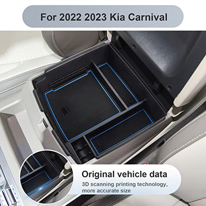 SKTU for 2022-2024 2025 2026 Kia Carnival Center Console Organizer 2022-2024 2025 2026 Carnival Accessories Insert ABS Materials Tray 2024 2025 2026 Carnival Console Tray with Coin and USB Hole (Blue) - color: Blue