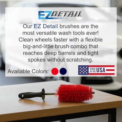 EZ Detail Brush Little - Red - Wheel Rim Cleaner for Cars, Bike, Trucks, Motorcycle, and Other Vehicles. Non-Scratch Auto Detailing Tool, Easily reaches Nook and Crannies - color: Red