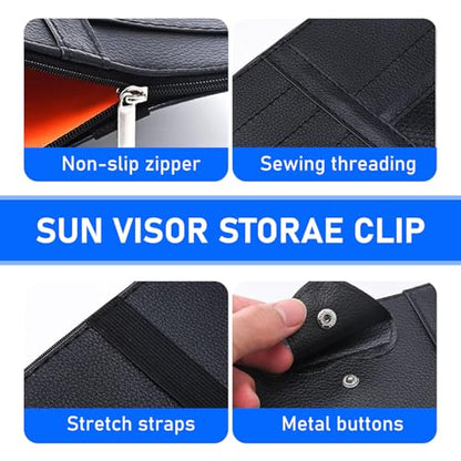 Pack-1 Car Sun Visor Organizer, 11.4In x 5.9In Multi-Functional Pocket Business Card Holder, Universal Car Interior Receiving, for Most Cars, Trucks and Vans (Black)