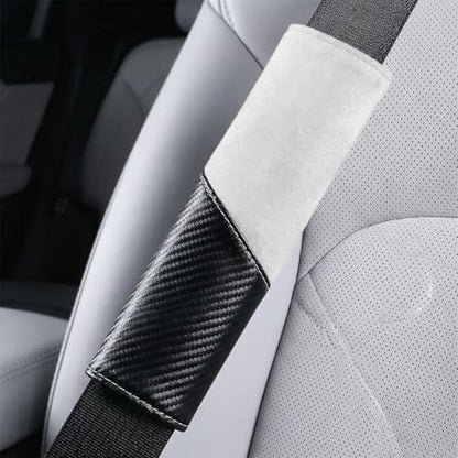 2PCS Car Seat Belt Cover, Soft Carbon Fiber Suede Breathable Vehicle Seat Strap Shoulder Cushion, Comfortable Automotive Interior Seatbelt Mat Pad, Universal for SUV Van RV (Black/White) - color: Black/White