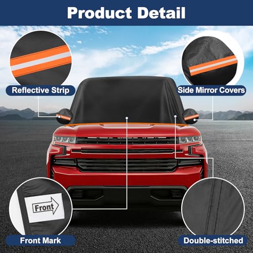 QUNSUNUS Silverado 1500 Cab Cover Regular/Extended/Crew Cab All Years Compatible with Sierra 1500,Waterproof Silverado Truck Cover with Cotton Liner, Half Car Cover with Adjustable Straps and Zipper - size: for Silverado&Sierra 1500 Cab Cover