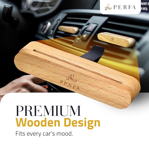 Premium Wooden Car Air Freshener Vent Clip | Box of 7 Scents Long Lasting Car Air Freshener with Magnetic Clip | Infused with Essential Oils | 60 Days' Worth of Car Scents by Perfa