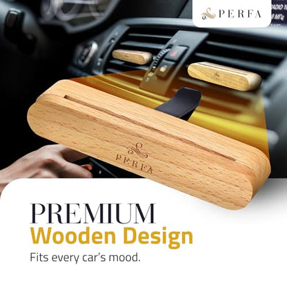 Premium Wooden Car Air Freshener Vent Clip | Box of 7 Scents Long Lasting Car Air Freshener with Magnetic Clip | Infused with Essential Oils | 60 Days' Worth of Car Scents by Perfa