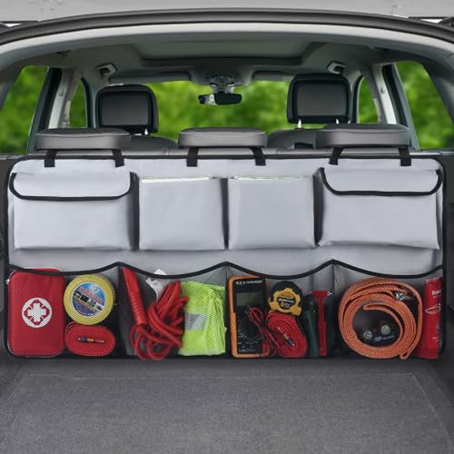 Snuopfy Car Backseat Hanging Trunk Organizer – Gray, 8 Large Storage Bags - Super Capacity Storage Solution for SUVs, Trucks, Vans, and Cars - Ultimate Car Organization for a Clutter-Free Space - color: Grey, size: XL-39.5x18in