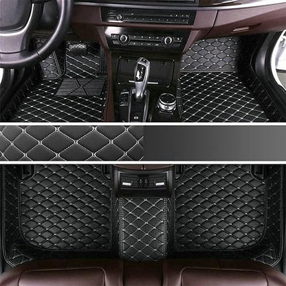 Custom Making Car Floor Mats for 96% Car Model Luxury Leather All Weather Waterproof Anti-Skid Full Coverage Liners (Black mat Beige line) - color: black mat beige line
