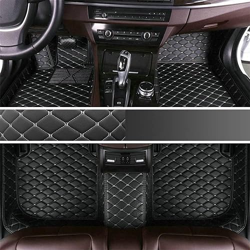 Custom Making Car Floor Mats for 96% Car Model Luxury Leather All Weather Waterproof Anti-Skid Full Coverage Liners (Black mat Beige line) - color: black mat beige line