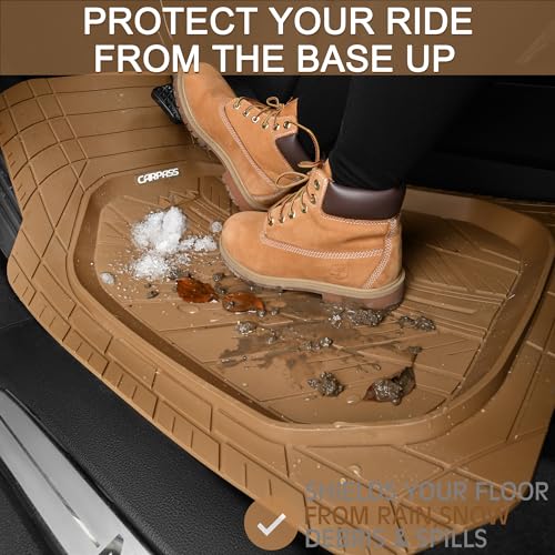 CAR PASS Tire Tread DeepDish Rubber Floor Mats for car Heavy Duty car mats All Weather, Universal XL~M Trim to Fit for Truck SUV Vehicle Automotive, Waterproof car mats 3 piece Solid Beige - color: All Beige