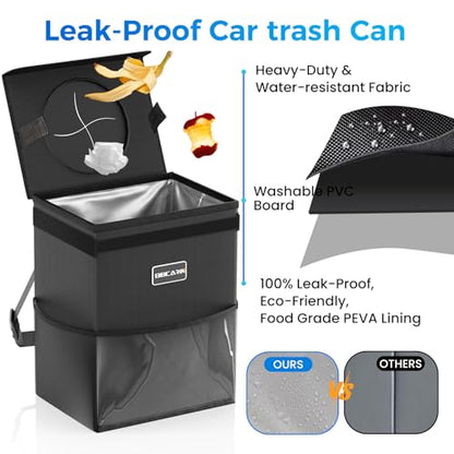 Beicarin Car Trash Can with Lid - Trash Bag Hanging with Storage Pockets Leak-Proof Organizer Collapsible and Portable Waterproof Garbage Bin, 2.2 Gallons Multipurpose Trash Bin for Car - size: 2.2 Gal