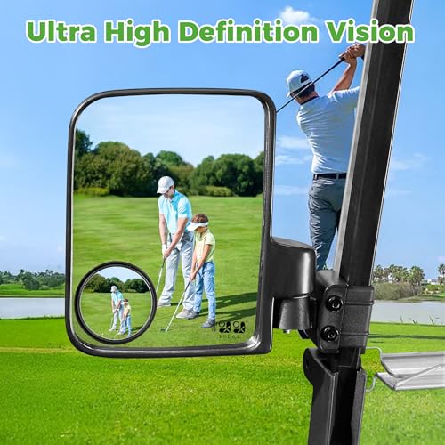 10L0L Golf Cart Mirror No Drilling Side Mirrors with Blind Spot Mirrors Universal for Yamaha, Club Car, EZGO, Folding Side Rear View Mirrors Adjustable 180 Degree HD Glass - style: Side Mirrors & Blind Spot Mirrors