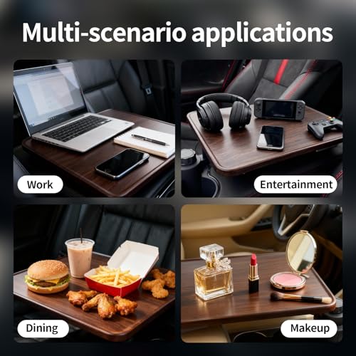 Car Desk Pro 360° Rotating Laptop and Food Tray Table, Universal Wooden Car Mount Compatible with Tesla Model 3/Y/S, Ford F150, Explorer, Maverick, SUV and Most Cars