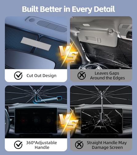 Upgraded 2026 Windshield Sun Shade Umbrella, UPF50+ Nano Crystal UV Protection, Foldable Umbrella Sunshade for Car Windshield, Durable Sun Visor for Car Windshield(Medium-59×31") - size: Medium