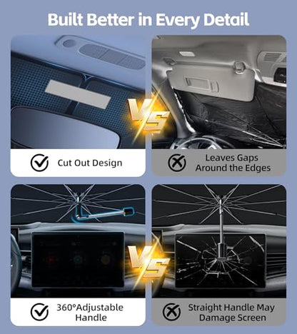 Upgraded 2026 Windshield Sun Shade Umbrella, UPF50+ Nano Crystal UV Protection, Foldable Umbrella Sunshade for Car Windshield, Durable Sun Visor for Car Windshield(Medium-59×31") - size: Medium