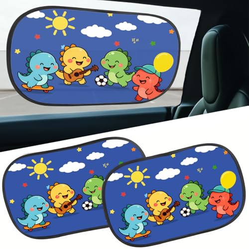 GENANY 2pcs Cute Dinosaur Window Sun Shade for Sedan SUV Truck (21x14 Inches), Sun Shades for Side Window, Accessories for Kids, Baby Window Shades, Spring Car Decor - color: Dinosaur