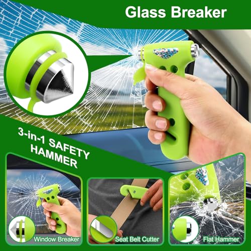 Car Window Breaker, Safety Hammer - 3 in 1 Escape Tools, Window Breaker Seatbelt Cutter, Roadside Emergency Kit with Light Reflective Tape(2 Pack, Green) - color: Geen, size: 2 Pack
