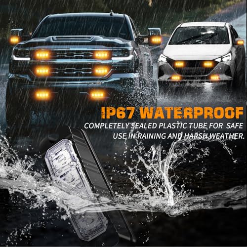 XRIDONSEN 8PCS Sync Grill Strobe Lights 32 LED Amber Strobe Lights Grille Surface Mount Emergency Flashing Warning Hazard Caution Safety Light for Tow Plow Trucks Construction Vehicles Car Wreckers - color: Amber