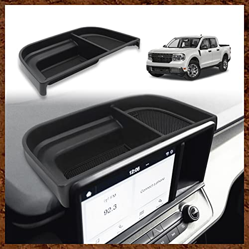 Muslogy Dashboard Storage Organizer Tray Compatible with Ford Maverick 2024 2022-2023 & Hybrid XL XLT Lariat Accessories Dash Insert Tray Behind Screen Won't Fit 2025 Maverick (Black) - size: Dashboard Storage Tray (2022-2024)