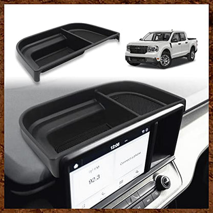 Muslogy Dashboard Storage Organizer Tray Compatible with Ford Maverick 2024 2022-2023 & Hybrid XL XLT Lariat Accessories Dash Insert Tray Behind Screen Won't Fit 2025 Maverick (Black) - size: Dashboard Storage Tray (2022-2024)