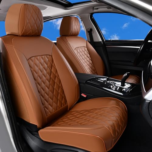 Huidasource Brown Seat Covers, Nappa Leather Car Seat Covers, Velcro Adjustable, Compatible with Airbags, Child Seat, Seat Belts, Fit for Most Cars, Vans, Trucks, SUVs (Full Set/Brown) - color: 01FS# Brown, size: 5pcs Full Set