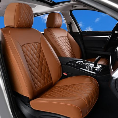 Huidasource Brown Seat Covers, Nappa Leather Car Seat Covers, Velcro Adjustable, Compatible with Airbags, Child Seat, Seat Belts, Fit for Most Cars, Vans, Trucks, SUVs (Full Set/Brown) - color: 01FS# Brown, size: 5pcs Full Set