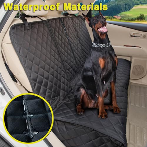Dog Car Seat Cover, Deluxe Waterproof Pet Back Carseat Protector for Cars, SUVs, Trucks, Nonslip and Easy Cleanup Backseat Pet Cover for Automotive Rear Bench (Black) - color: BLACK