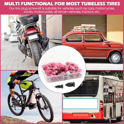 Tire Repair Plugs 60PCS, Screw Type Emergency Puncture Repair Kit with Screwdriver and Gloves for Car Truck Motorcycle Tubeless Tires