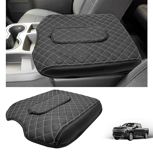 Center Console Cover for Chevy Silverado/GMC Sierra Accessories 2019-2023 2024 2025 2026 Armrest Cover Middle Console Armrest Lid Leather Protector Pad Zip Only for Jump Seat Console (Gray Stitches) - color: Gray Stitches