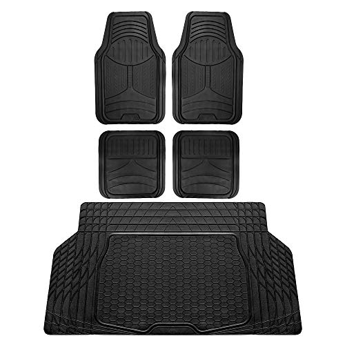FH Group Monster Eye Full Set Rubber Floor Mats w. Trimmable Vinyl Trunk Liner/Cargo Mat Black- Fit Most Car, Truck, SUV, or Van (Black) F11313- F16403 - color: Solid Black, style: Floor Mat + Cargo Mat Set