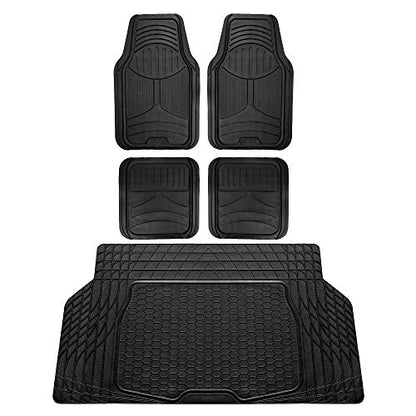 FH Group Monster Eye Full Set Rubber Floor Mats w. Trimmable Vinyl Trunk Liner/Cargo Mat Black- Fit Most Car, Truck, SUV, or Van (Black) F11313- F16403 - color: Solid Black, style: Floor Mat + Cargo Mat Set