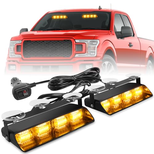 HLauto 2002L Emergency Dash Strobe Lights: Amber Safety Lights, Flashing Warning Hazard Windshield Visor Traffic Light Bars for Trucks, Construction Vehicles (2x8.5 inch, 48LED) - color: Amber