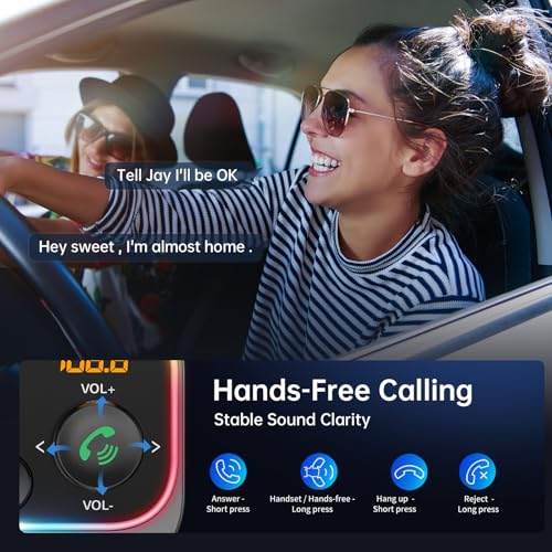 Syncwire Bluetooth 5.4 FM Transmitter Car Adapter 54W (PD 36W & 18W) [Stronger Dual Mics] [Light Switch] [HiFi Bass Sound] [Fast Charging] Wireless Radio Receiver Hands-Free Calling LED Display - color: Silver