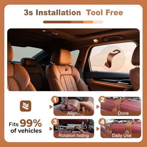 Car Seat Hooks & Purse Holder - 4 Pack Boxed,55 lb Heavy Duty,Eco PP Car Hooks for Purse/Bag/Baby Gear/Gym Bag/Groceries/Cup/,Fits 0.32-0.55”Car Headrest Rods (Brown-2) - color: Brown-2