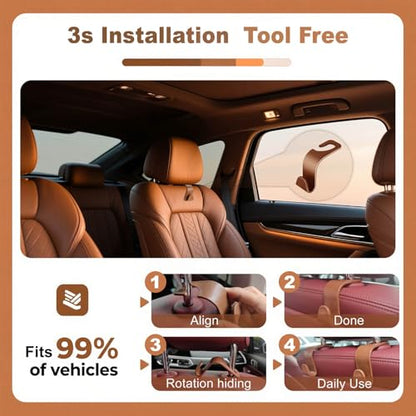 Car Seat Hooks & Purse Holder - 4 Pack Boxed,55 lb Heavy Duty,Eco PP Car Hooks for Purse/Bag/Baby Gear/Gym Bag/Groceries/Cup/,Fits 0.32-0.55”Car Headrest Rods (Brown-2) - color: Brown-2