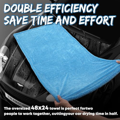 Metyond 48”x24” Car Drying Towel for Full-Sized SUV, Dual Sided Microfiber Car Cleaning Towel with Twisting Yarn Technique, 1400GSM Super Absorbent Scratch-Free, Machine Washable (Dark Gray - Blue)