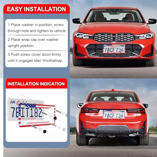 LivTee American Flag License Plate Frames, 4 Holes Stainless Steel License Plate Covers, 2PCS License Plate Holder, Automotive Exterior Accessories,Red & Blue - color: Flag Red & Blue
