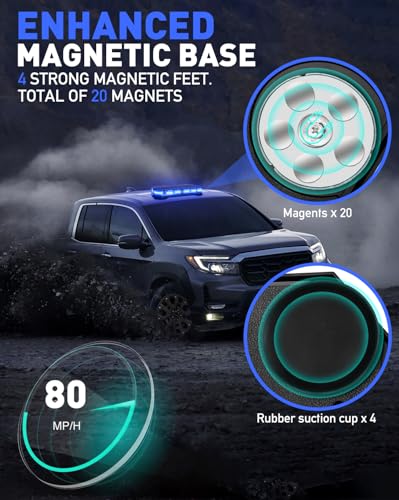 HLauto 406D Rooftop Emergency Strobe Lights Bar, 102 LED Blue Mini Beacon Safety Flashing Warning Traffic Lights Bar w/Magnetic Base for 12-24V Trucks, Construction Vehicles, Snowplow, Cars - color: Blue