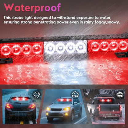 Red and White Emergency Fire Firefighter Strobe Lights Bar For Vehicles Trucks Ambulance 23 Flash Patterns Fire 2 in 1 Lights 2pcs 12.8 inch Safety Warning Lights Wireless Remote Control - color: Red White