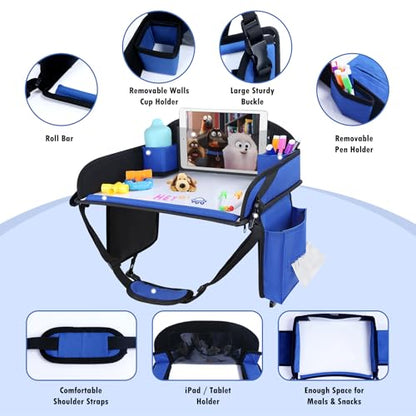 Kids Travel Tray for Car Seat, Toddler Road Trip Essentials With Drawing Kit, Travel Activities Must Haves (Navy Blue-2PCS) - color: Navy Blue-2PCS