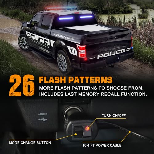 XRIDONSEN 2 in 1 Blue Emergency Lights Traffic Advisor Light Bar 144 LED Warning Safety Strobe Interior Front Windshield Dash Rear Window Light for Police Firefighter Vehicles Trucks Car, 2x17.7 inch - color: Blue