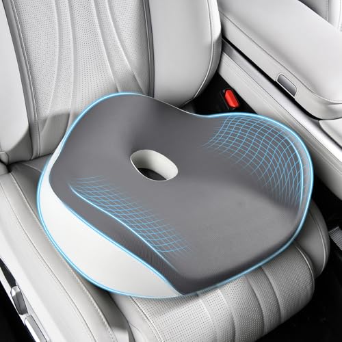 FLORICH Car Seat Cushion for Driving, Memory Foam Seat Cushion for Car Office Chair, Ergonomic Office Seat Chair Cushion for Sciatica Pain Relief, Larger Car Seat Cushion for Trunk - Gray - color: B-seat Cushion-gray