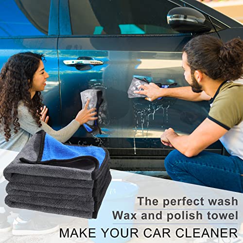 Nuenen 20 Pcs Microfiber Car Drying Towels Microfiber Cleaning Cloth 800 GSM Thick Plush Cleaning Dusting Cloth Auto Detailing Absorbent Towels Rags for Car Household Kitchen Window(Grey and Blue) - color: Grey and Blue