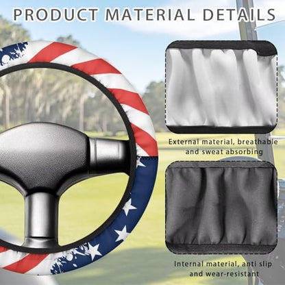 Patriotic Golf Cart Steering Wheel Cover Golf Cart Accessories Fit 13-14 Inch Anti-Slip Car Steering Wheel Cover Odorless Breathable Wrap Cover Sweat Absorption - color: Patriotic