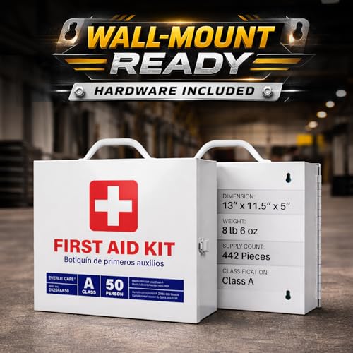 EVERLIT CARE 2-Shelf OSHA-Compliant First Aid Kit, ANSI Class A 50 Person Emergency First Aid Cabinet for Buiness, Job Site, Industrial Manufacturing Facility, Restaurant, and Kitchen