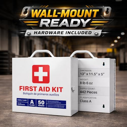 EVERLIT CARE 2-Shelf OSHA-Compliant First Aid Kit, ANSI Class A 50 Person Emergency First Aid Cabinet for Buiness, Job Site, Industrial Manufacturing Facility, Restaurant, and Kitchen